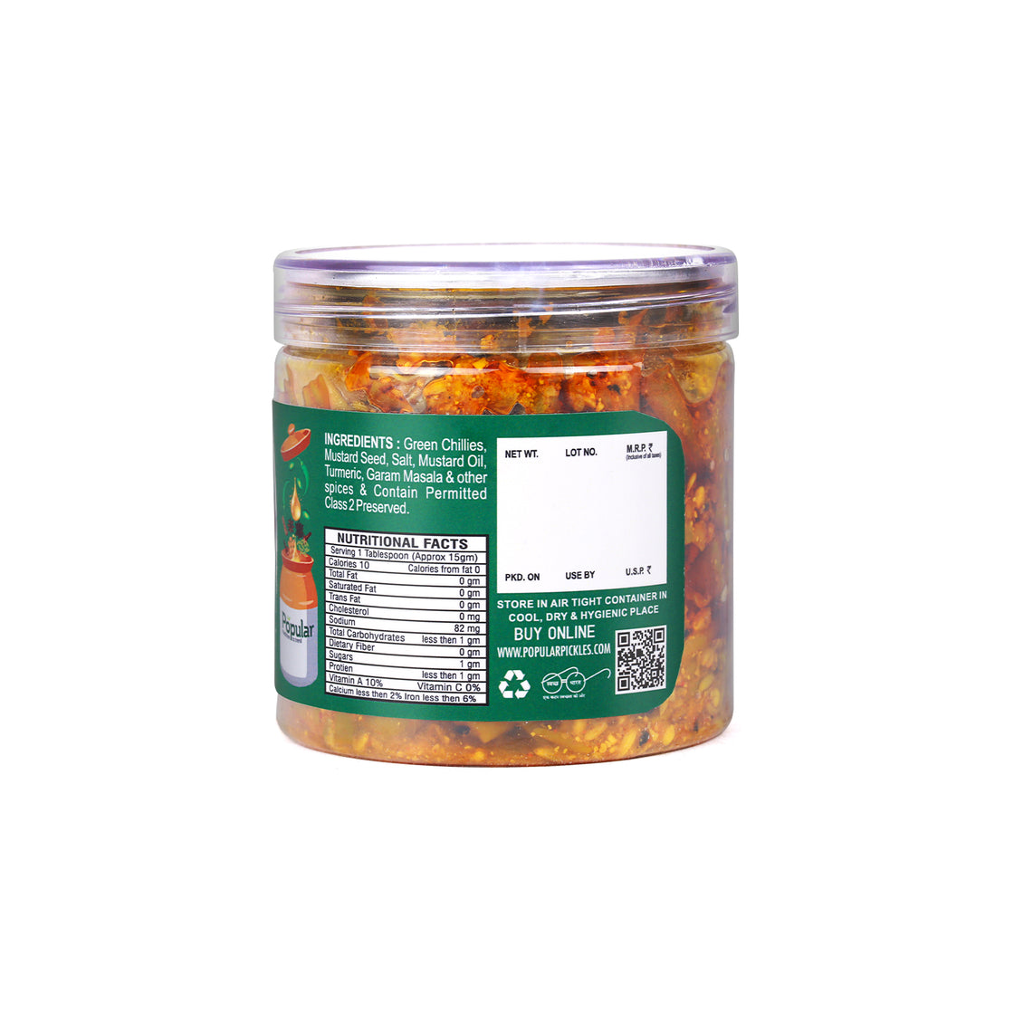 Green Chilli Pickle in Mustard Oil  - 400gm