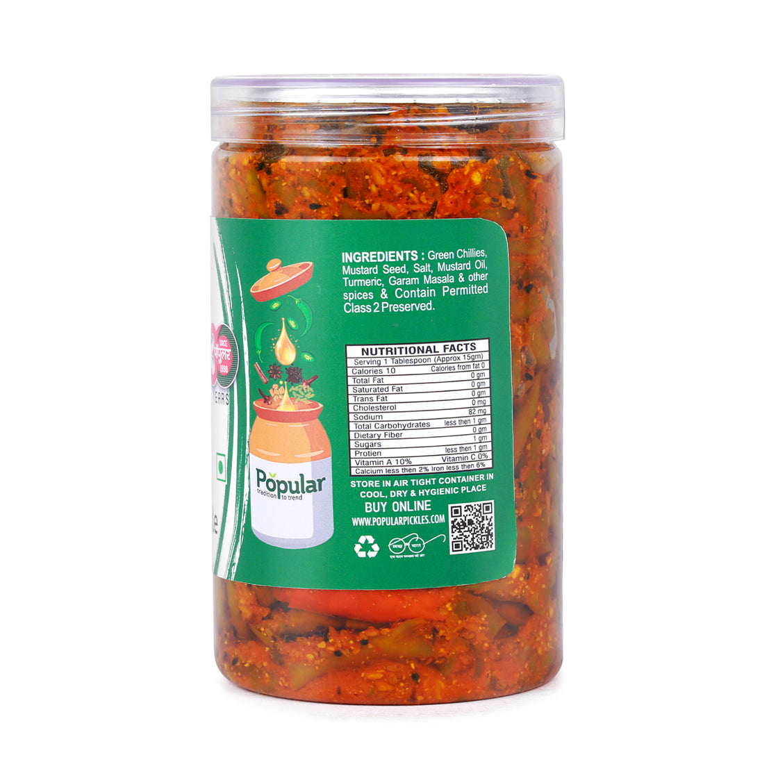 Green Chilli Pickle in Mustard Oil  - 750gm